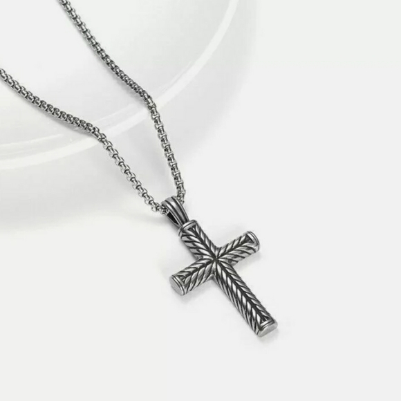Mens Stainless Steel Vintage Cross Pendant Necklace - Picture 3 of 5